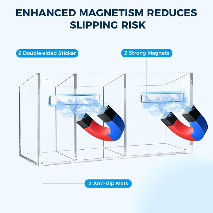 Strong Magnetic Pen Holder for Refrigerator, Whiteboard Dry Erase Marker Holder for Fridge, Magnet Acrylic Pen Holder with 3 Compartments, Magnetic Cup for School, Classroom, Locker Organizer
