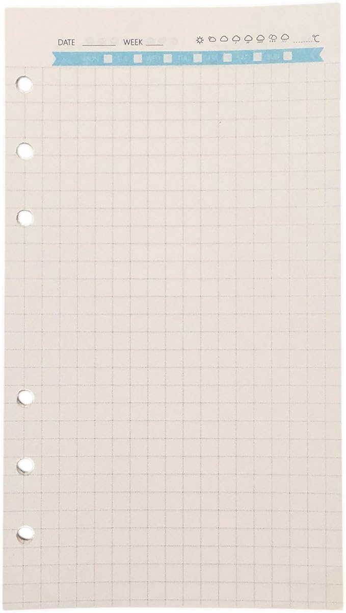 Zelten Refills/Loose Leaves for A6 Cover Ring Binder/Personal Organizer/Planner(A6 6 Holes, Grid Graph Blue)