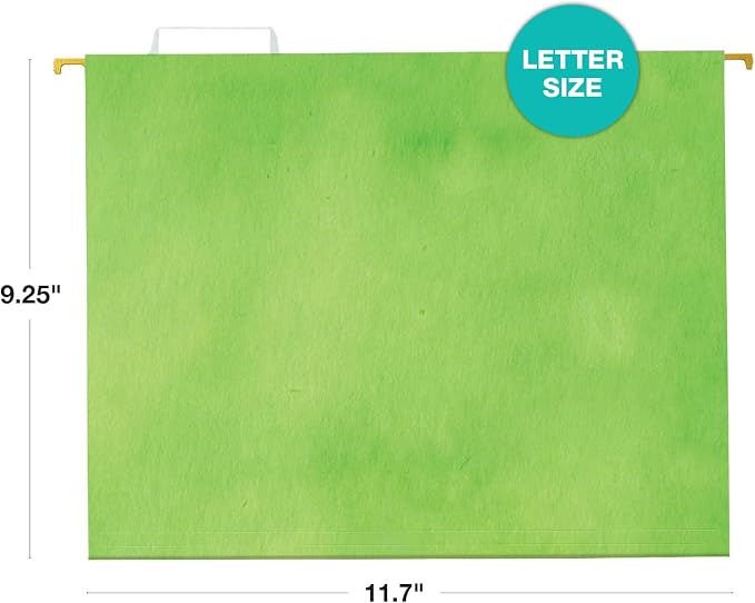 Global Printed Products Deluxe Designer Printed Hanging File Folders, 4 Patterns, Letter Size, 12/pk (Watercolor Solid)