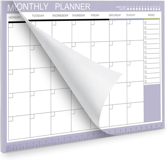 Phyxin Undated Planner, 54 Sheets Blank Calendar, 11.2" x 8.3" Monthly Calendar Planner, Tear Off Undated Monthly Planner with Memo for Women, Students, Teachers, Purple