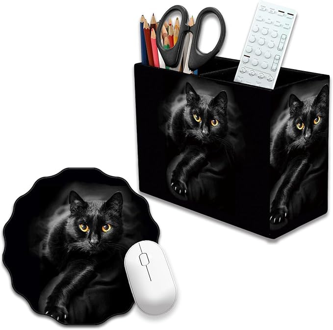 Pen Holder and Anti-Slip Mouse Pad Combination, Makeup Brush Storage Box, Tableware Storage Box, Suitable for Office and Home - Cat