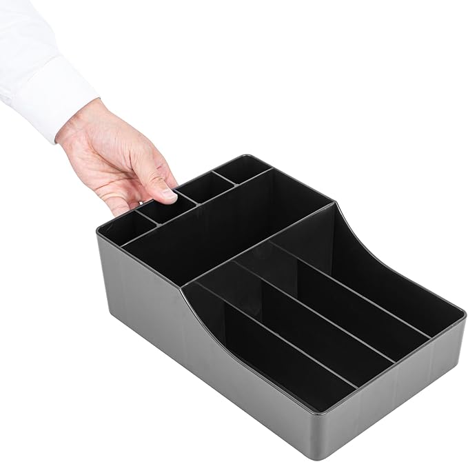 Restaurantware Restpresso Coffee Bar Organizer, 1 Count Durable 9 Compartments, Compact Size, Black Plastic Tabletop Coffee Supplies Organizer For Homes, Office Spaces, Breakrooms, and Lounges