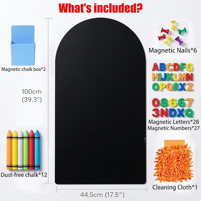 Magnetic Chalkboard Wall Arch Decal, 39.3"x17.5" Self Adhesive Peel and Stick Blackboard Paper (Contains 76pcs Components) for Home Playroom Classroom