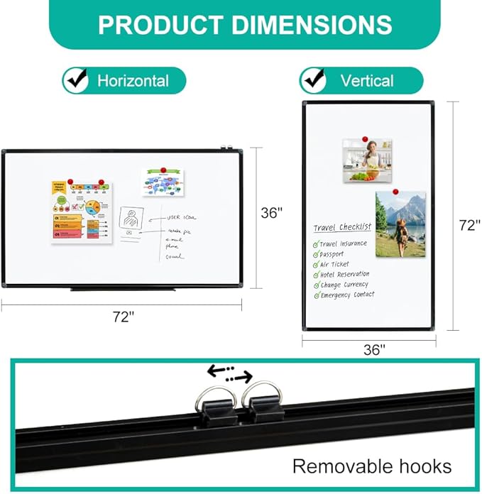 XIWODE 72"x36" Large Presentation Whiteboard, Magnetic Dry Erase Board Black Aluminum Frame Wall-Mounted with Long Pen Tray for Office Conference School