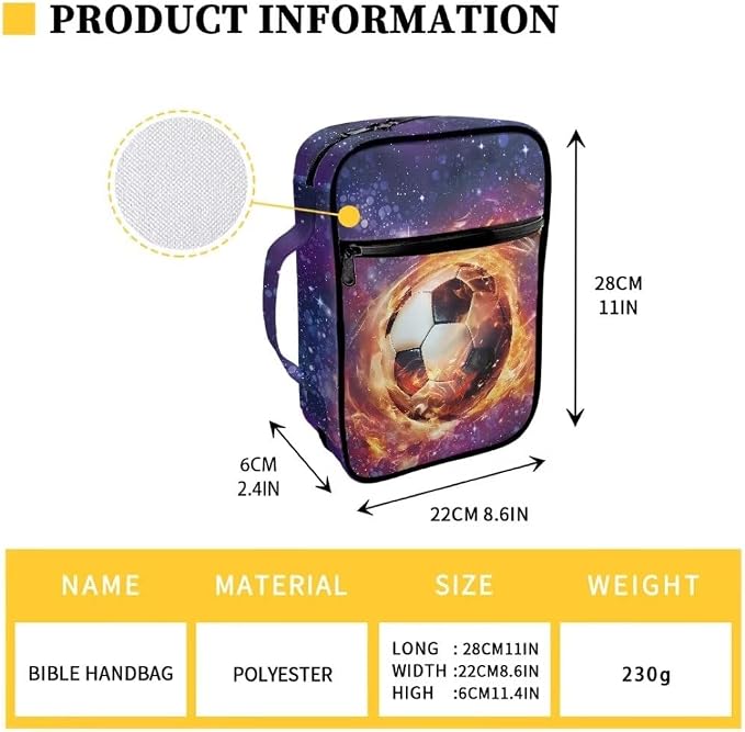 Coldinair Galaxy Fire Soccer Bible Covers for Men Kids Carrying Book Bible Case Sunflower Church Bag Bible Protective with Handle & Zippered Pocket