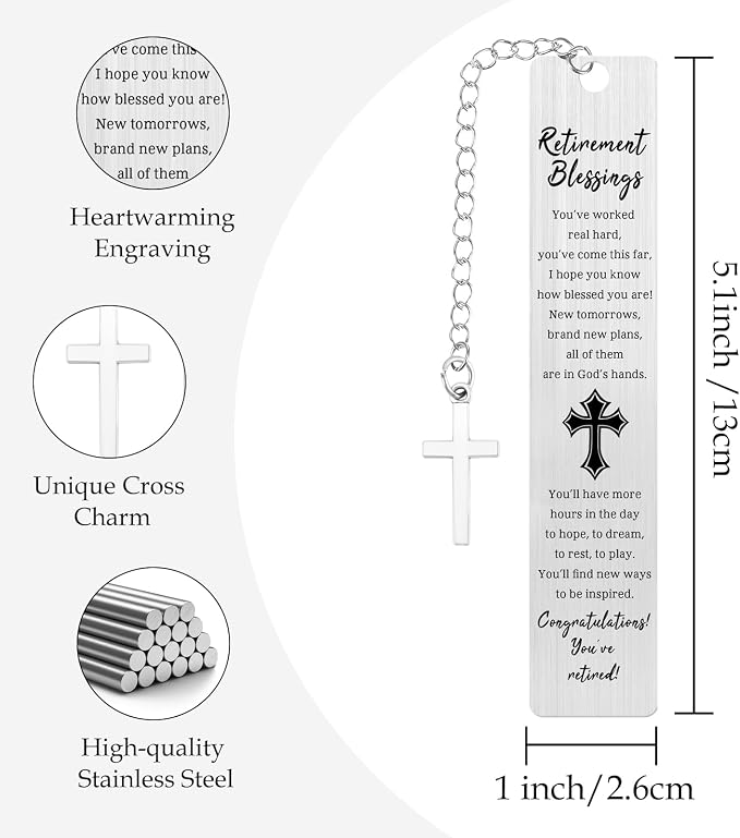 Retirement Gift for Woman Men Happy Cool Retirement Gifts for Women Coworkers Farewell Goodbye Gifts Cross Metal Bookmark