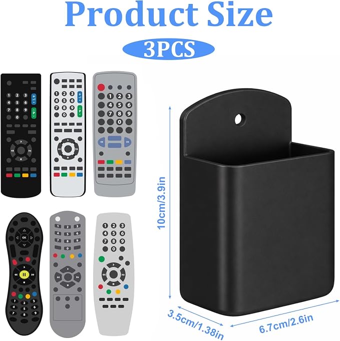 3 Pcs Remote Control Holder Wall Mount Self Adhesive Remote Holder TV Controller Holders Wall Storage Organizers Accessories for Home Office School(Black)