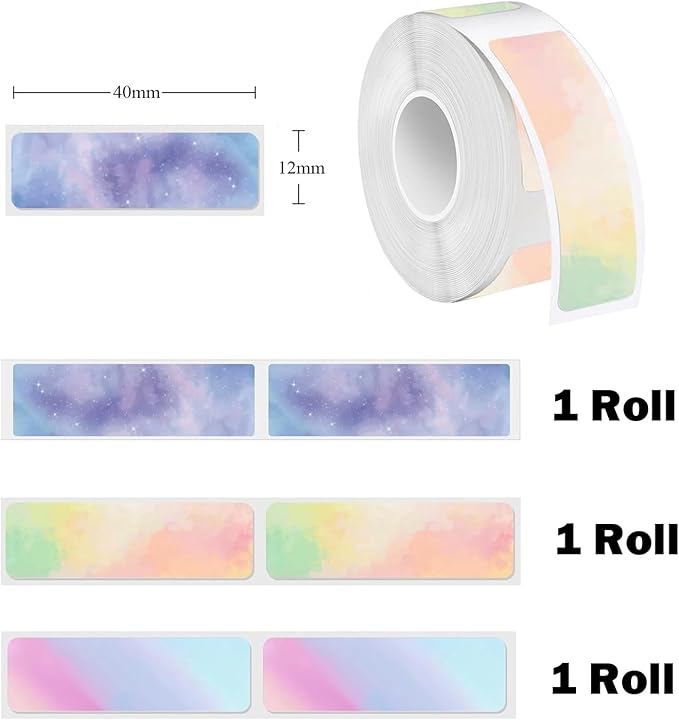D30 Label Tape D30 Labels Compatible with Phomemo D30 Label Maker, 12x40mm, Nebula/Galaxy Series Adhesive Labeling Tape Print Paper, 3 Rolls/540 PCS
