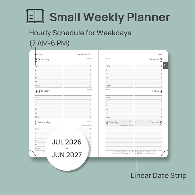 POPRUN Pocket Planner 2026-2027, Purse Size-4" x 6.25", Pocket Calendar (July 2026-June 2027) for Purse, Academic Small Weekly Planner with Hourly Slots, Leather Soft Cover, 100GSM - Navy Blue