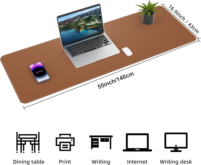 AFIING Cork Desk Mat 55" x 17", Dual-Sided Natural Cork & PU Leather Desk Pad, Non-Slip Waterproof Large Mouse Pad for Office, Home & Gaming (Brown)