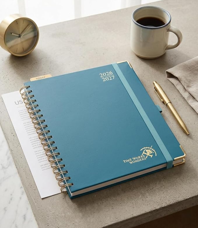 POPRUN 2026-2027 Academic Year Weekly and Monthly Planner Calendar,Jul 2026 - Jun 2027，10" x 8"， Daily Agenda Book & Appointment Book with Hourly Schedule, Tabs, Hardcover, School and Office Supplies - Night Sky Blue