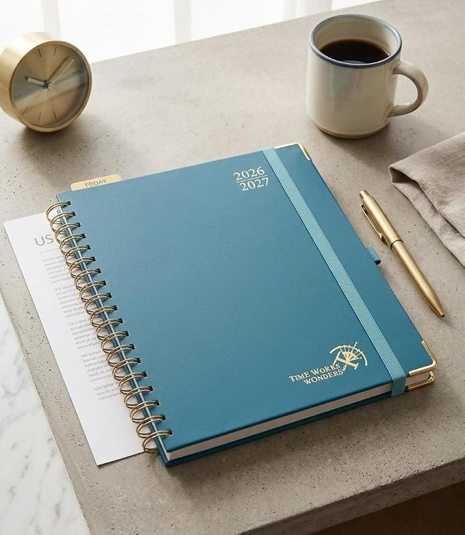 POPRUN 2026-2027 Monthly Planner, 18 Month Calendar (July 2026-Dec 2027), 7.5" x 9.5" B5 Spiral Hardcover Organizer with Dotted Note Pages, Professional Appointment Book for Business Office, Students & Teachers - Night Sky Navy Blue