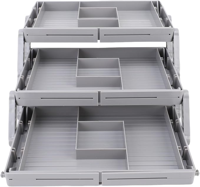 Drawer Organizer, Expandable and Foldable 2/3 Tier Multifunctional Desk Organizer Made From ABS Plastic with Multiple Compartments for Cosmetics Jewelry Utensils Office Supplies (3 Tier)