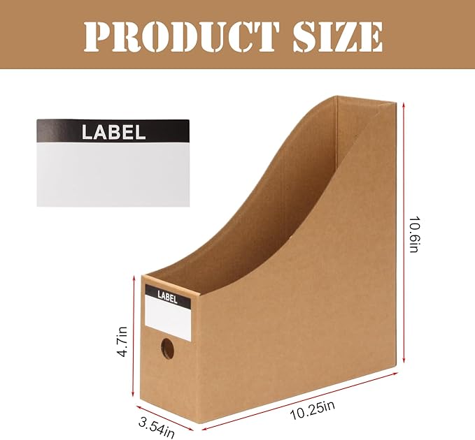 12 Pcs Cardboard Magazine File Holder Boxes with Labels, Magazine Holder Desk Organizer for Documents Storage, Foldable Folder Holder File Organizer Box Vertical File Folder Box for Desk