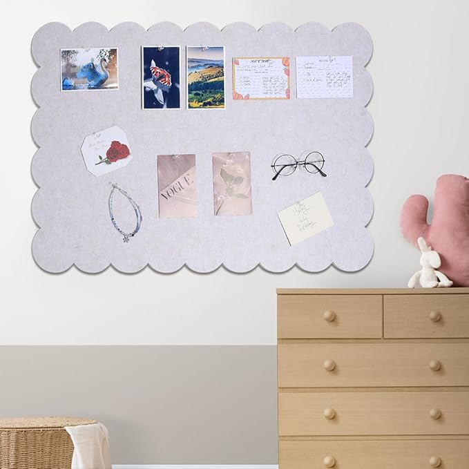 1Pcs Scalloped Felt Bulletin Board, 35.4x23.6Inch Large Felt Board with 20 Pushpins Picture Boards Foldable Bulletin Boards for Mother's Day Wall Decoration Home Office Display(Wheat)