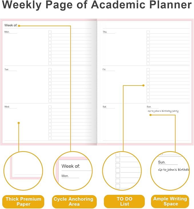Academic Planner for 2026-2027 or Anytime – 8.5" x 11" Undated Weekly Student Planner For Homeschool, High School, College & Nursing Students, 200 Pages, Pink
