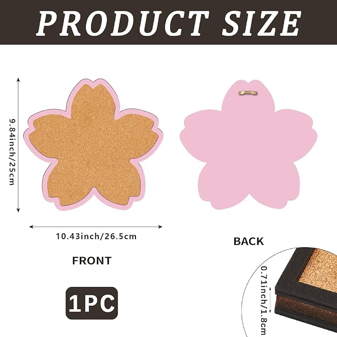 CRASPIRE Flower Pin Cork Board 10.43x9.8In Framed Bulletin Display Pink Cherry Blossom Wood Decorative Corkboard Wall Mounted Memory Memo Brooch Lapel Holder Storage for Home Office Classroom Wedding