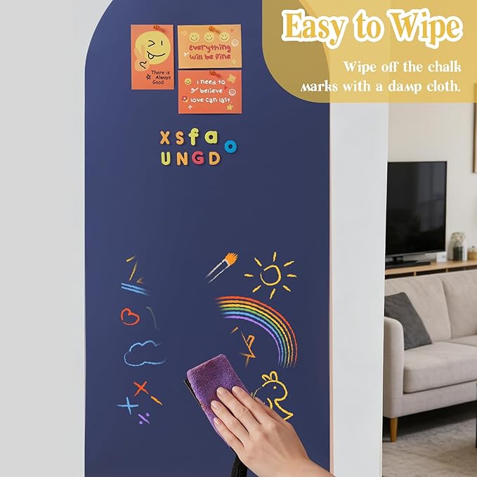 Arch Magnetic Wall Decal 48" x 23", Magnet Chalkboard for Wall, Magnetic Chalk Board Sticker, Chalk Wallpaper Peel and Stick for Playroom Classroom with Chalks, Wiping Cloth (Navy Blue)