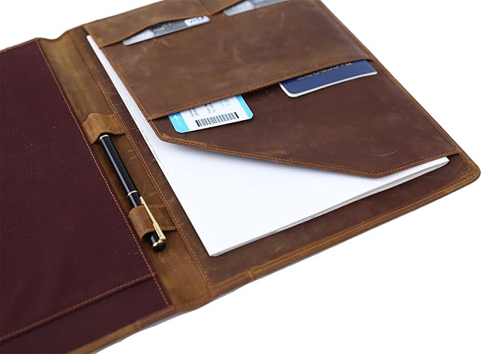 Leather Portfolio for Men, Personalized Leather Padfolio for Women, Genuine Leather Resume Folder Notepad Holder for A4/Pad, Folio Document Organizer, Legal Pad Business Portfolio Organizer
