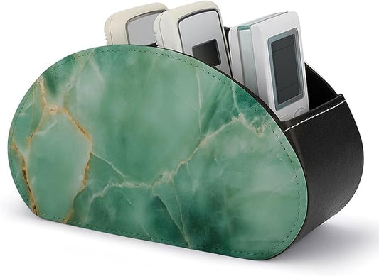 Marble Jade Stone Remote Control Holder with 5 Compartments Leather TV Remote Caddy Remote Storage Box Desktop Organizer for Pen/TV Remotes/Media Controllers/Office Supplies