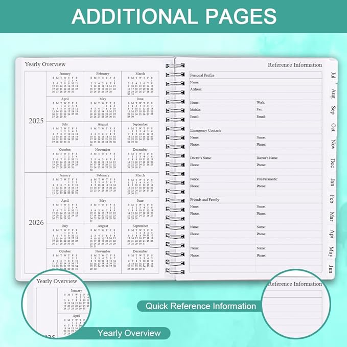 2025-2026 Weekly & Monthly Planner - 2025-2026 Planner from July 2025 to June 2026, Easy to Organize Your Daily Life, Medium 6.5" x 8.5", Teal