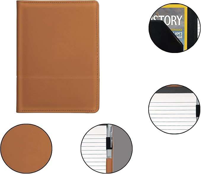 Padfolio/Portfolio Binder, Mini Padfolio Portfolio Binder 5 x 8 Legal Writing Pad, A5 Document Organizer Folder for Men Women, Brown