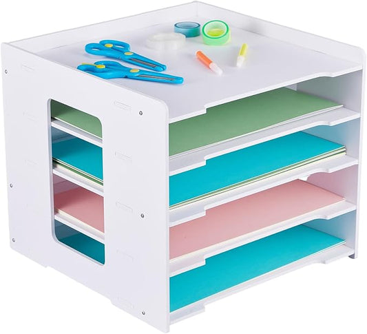 Juexica 5 Tier Scrapbook Paper Organizer 11 x 12.6 x 12.6 Inch Stackable Paper Storage Holder for Desk Desktop File Organizer for Home Office Classroom School