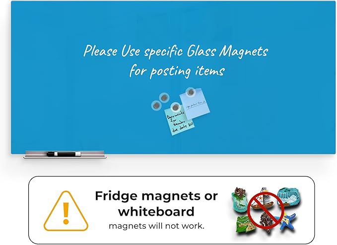 Magnetic Dry Erase Glass Board 36"x60", Blue Frameless Surface Glass Board with Eased Corners - Includes Magnets, Marker, Eraser, Marker Tray by Fab Glass and Mirror
