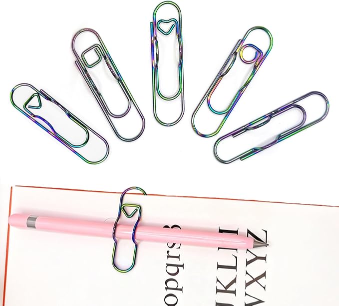 Oversized Paper Clip with Pen Holder, 5 Pack Metal Jumbo Paperclip Pen Clip Desk Organizer, Paperclip & Pen Loop 2 in 1 for Office Home School Decoration and Stationery Storage