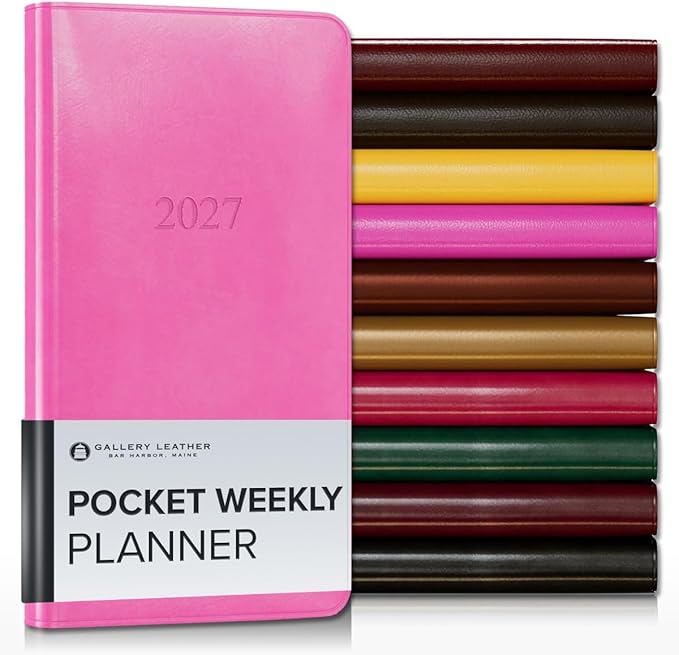Gallery Leather Pocket Weekly Monthly Planner 2027, Elegantly Bound Calendar Planner and Notebook with Stylish Gold-Gilded Page Edges, 12 Months - Acadia Hope - 6x3.25"