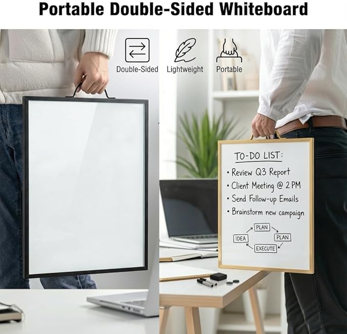 Gold Magnetic Dry Erase Whiteboard 12 x 16 Double Sided, Portable Planner Board with Weekly Monthly Sheets, Write and Wipe to Do List Board, Includes 3 Markers Eraser 2 Magnets