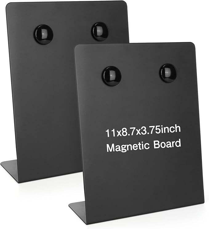2 PCS Large Magnetic Bulletin Board with Stand, 11x8.7x3.75inch Metal Magnet Display Board, Tabletop Memo Board, Magnetic Display Stand with 4 Magnets for Home School Office (2 PCS, 11x8.7x3.75inch)