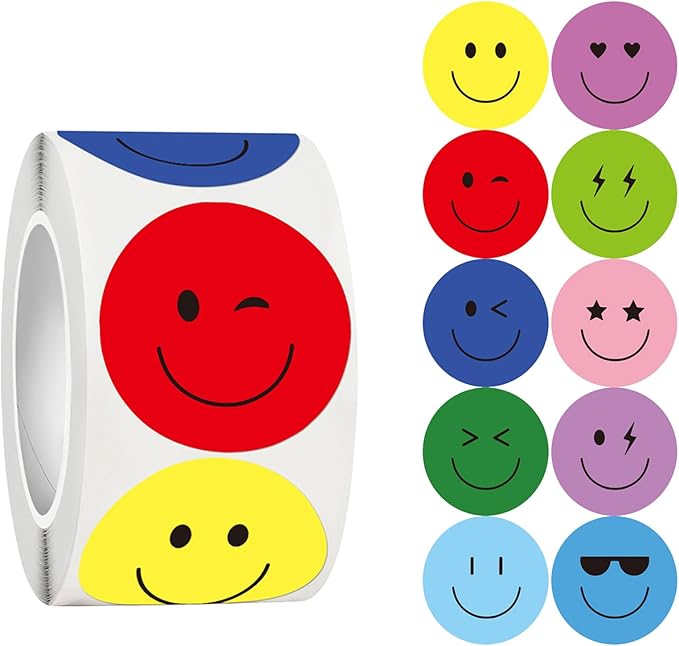 500 Pcs Happy Smiley Face Stickers - 1 Inch Smile Face Sticker Happy Face Stickers Round Emoticon Reward Labels for Kids Classroom, Teachers, Party Favors, Scrapbooking(Multi Colored Smile)