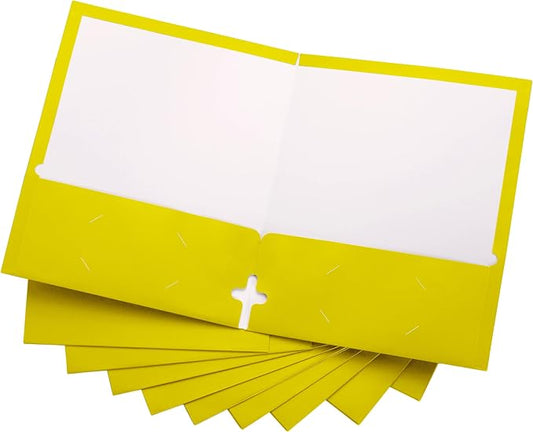 10 Pack Two Pocket Folders, Yellow, Strong Thick Paper Folders, for Letter Size, by ACTIVITYya,