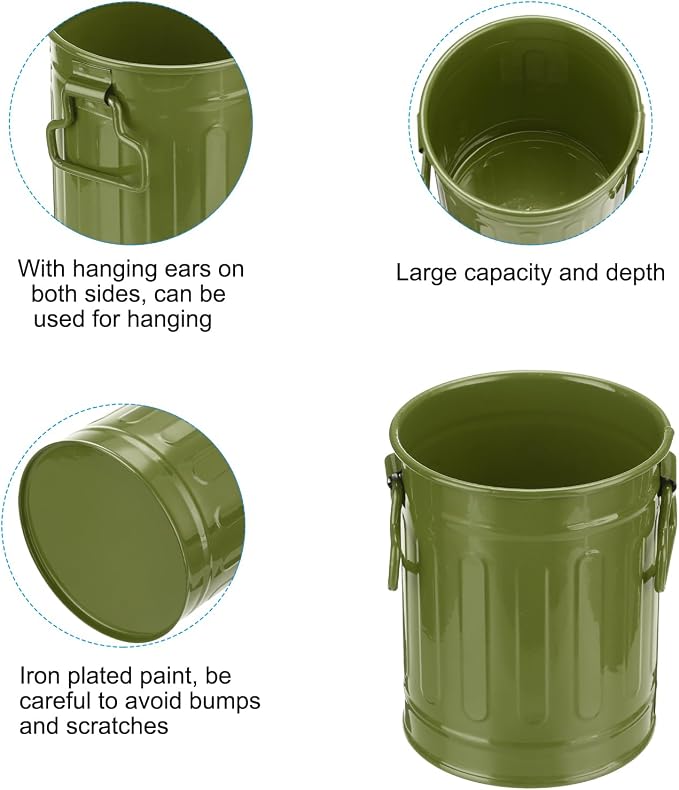 PATIKIL Barrel Pencil Holder, Metal Pen Holder for Desk Pencil Holders Cup Organizer with Handles Makeup Brush Holder Stationery Storage, Dark Green