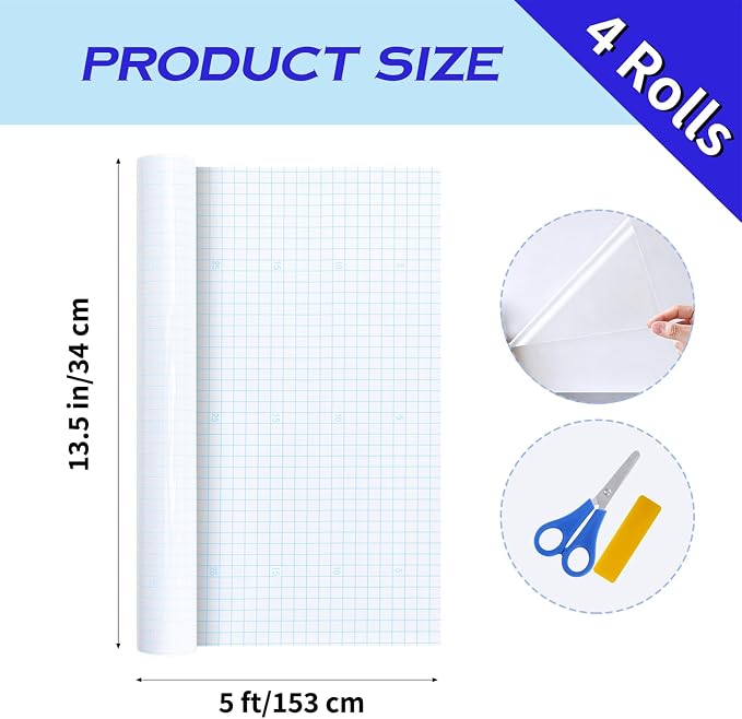 WSICSE 4 Rolls Clear Contact Paper, 13.5 in x 5 ft Clear Self Adhesive Book Covers Protective Paper Protector for Books Crafts Textbook Documents Home Decor