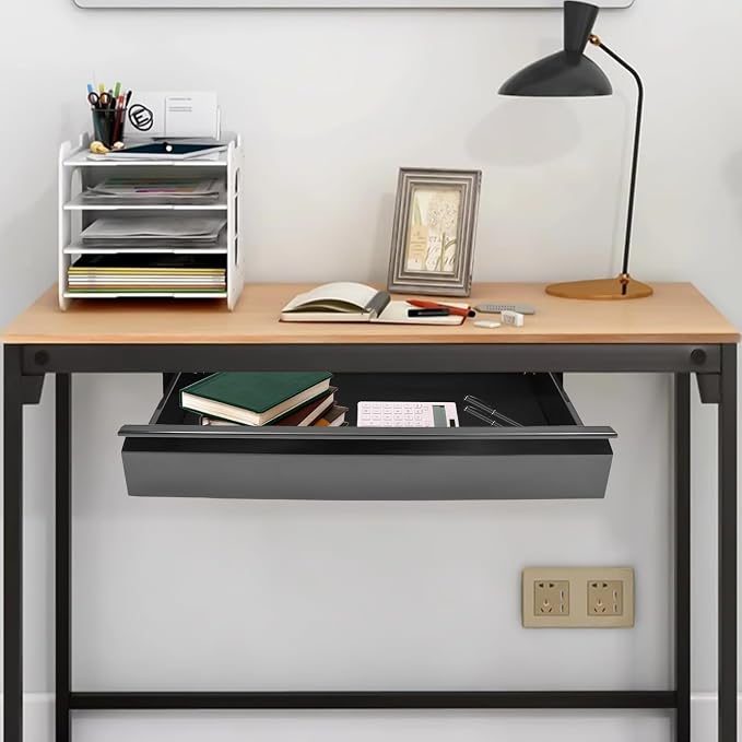 22 Inches Under Desk Mounted Sliding Pull-out Drawer Storage Drawer for Sit Stand Workstation Office Desk(Applicable Table Thickness: 0.79in) Black