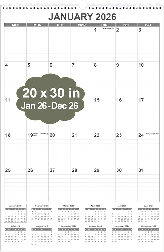 2026 Wall Calendar - Large Calendar 2026 from January 2026 - December 2026, 12 Months Calendar/Planner with Thick Paper, 20" x 30", Vertical, Black