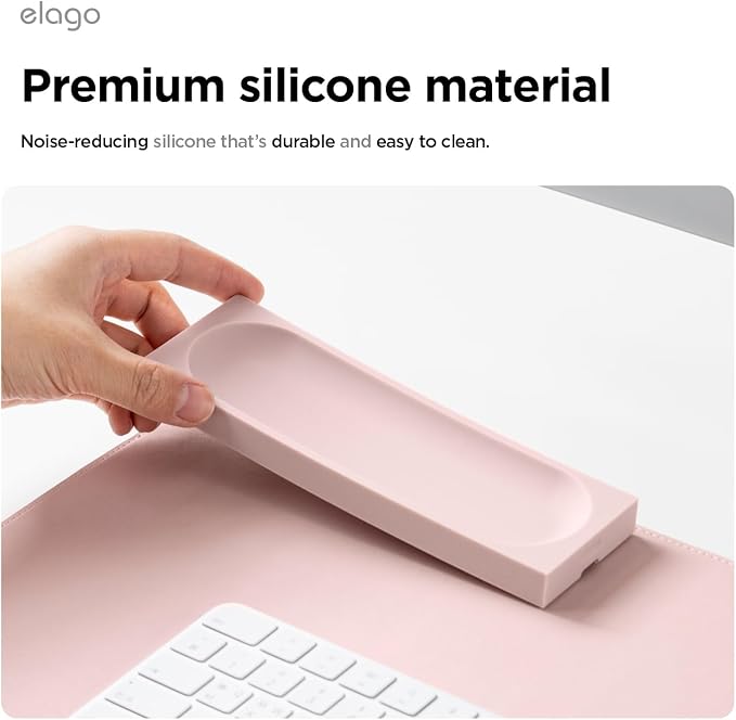 elago Smart Magnetic Desk Mat Pencil Tray – Soft Silicone Organizer for Office Supplies, AirPods, Glasses, Pens – Noise-Free, Non-Slip, Washable, Item for Desk Management [Medium] (Lovely Pink)