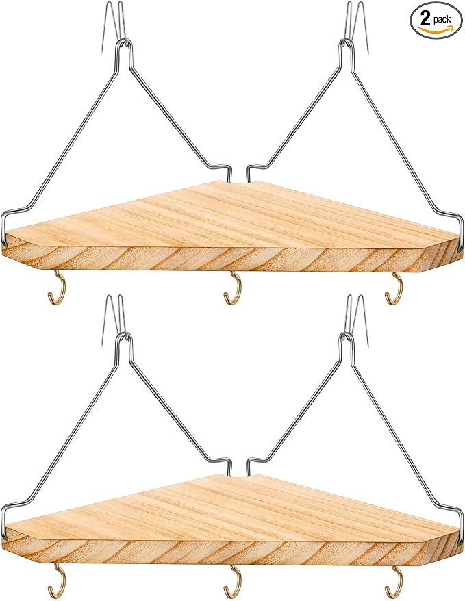 Fabric Wall Cubicle Corner Shelf with Hooks for Work Decor, Wooden Cubicle Organizer Storage Shelf with Hangers Cubicle Accessories for Women Men Desk, 2 Pack