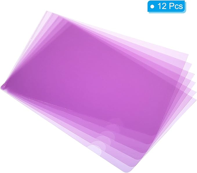 PATIKIL l Type Folders 12 Pack A4 Plastic Clear Document Folder File Jacket Sleeves Project Pockets, Purple