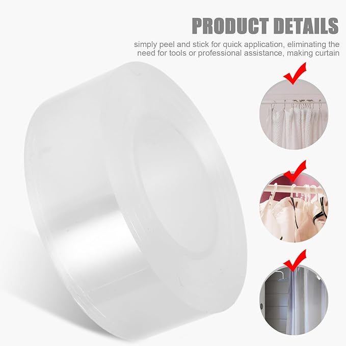 SOLUSTRE 2 Rolls Curtain Rod Tape Clear Transparent Silent Curtain Ring Sliding Tape Connection Ramp and Transition Cover for Living Room Bathroom Shower