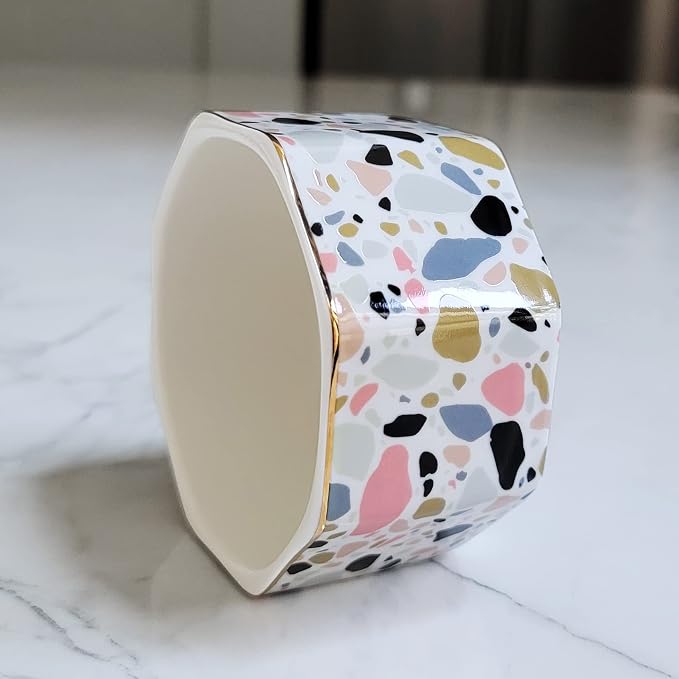 Ceramic Paper Clip Holder Gold Line Paper Clip Dispenser Organizer for Desk Cute Terrazzo Marble Pattern Office Binder Clip Holder Bobby Pin and Hair Clip Holder Gift for Office Pink