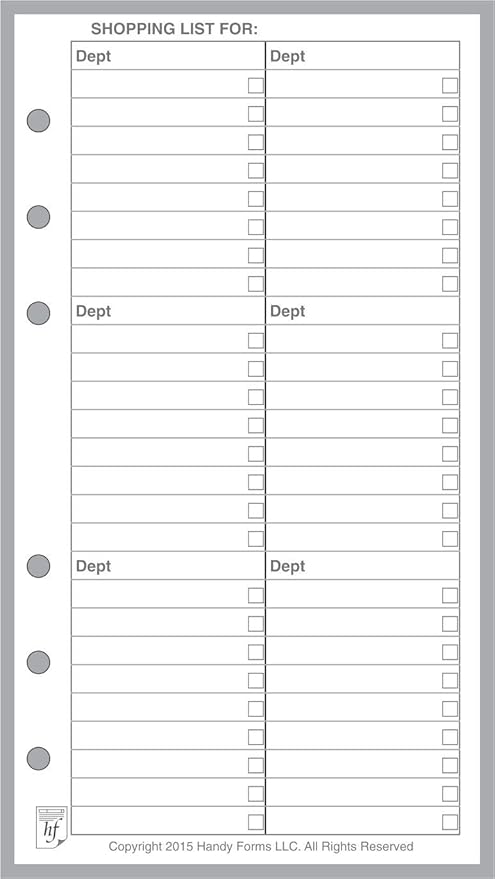 Personal Size Shopping List, Sized and Punched for Filofax Personal Notebook (3.7" x 6.75")