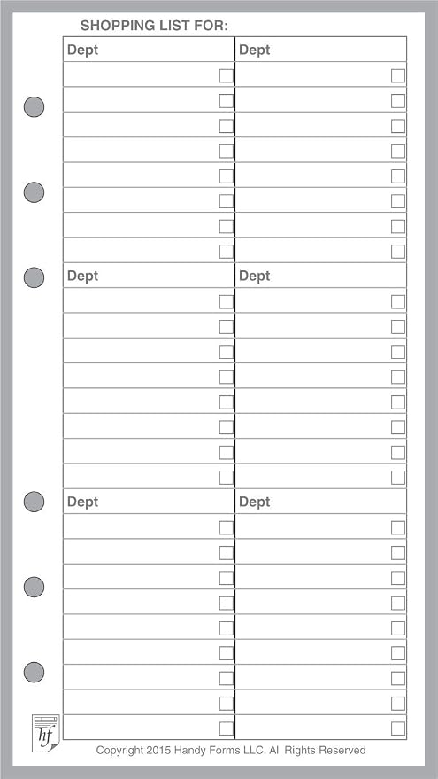 Personal Size Shopping List, Sized and Punched for Filofax Personal Notebook (3.7" x 6.75")