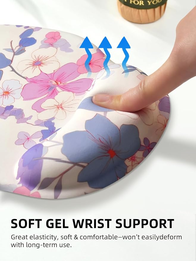 Lily Floral Mouse Pad Wrist Support Wrist Rest, Flower Ergonomic Mouse Pad with Non-Slip Base for Office Gaming Working Computers,Desk Accessories Pain Relief Mouse Mat, Purple