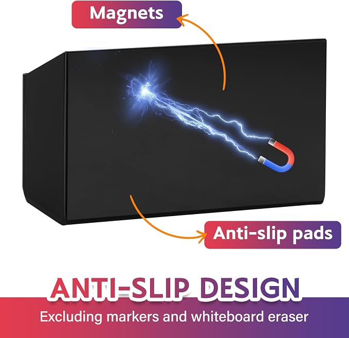 Magnetic Dry Erase Marker Holder for Whiteboard，Acrylic Magnetic Pen Holder for Fridge, 2 Compartments Whiteboard for Office, Home, Locker(Clear)-Black