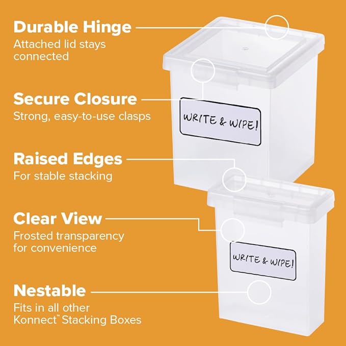 Bostitch Konnect Storage Containers with Lids, Clear Plastic Box, Stackable for Crafts, Home and Office Orginzation, Labels. Small Storage Set (3 Piece: 1 × 1.5Qt, 2 × 0.5Qt)