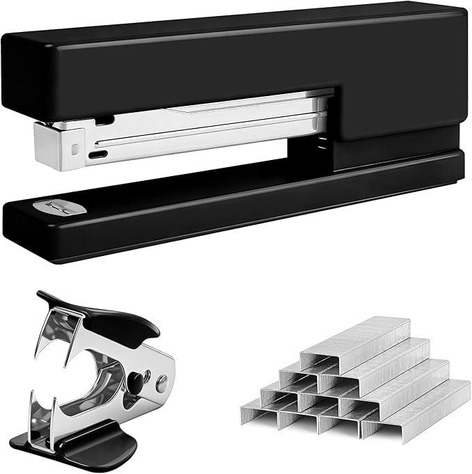 Stapler 25 Sheet Capacity with 830 Staples and Staple Remover, Full Strip Staplers for Desk, No Jam, Non-Slip for Office & School, Black