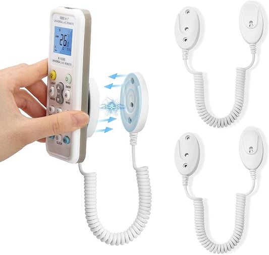 2-Pack Magnetic Remote Control Holders with Spring Ropes - Safely Secure Remotes & Small Items, Wall-Mount with Adhesive, Anti-Loss, Rapid Adsorption, Extendable Spring (White 43 inch, 2 Pack)
